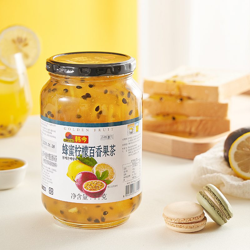 韩今旗舰店韩今蜂蜜柚子茶柠檬百香果茶韩国进口罐装果酱泡水冲饮水果茶饮品1