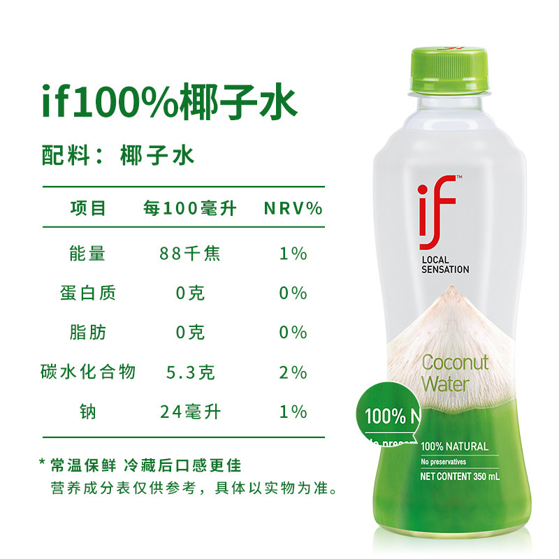泰国进口if椰子水原味12瓶纯椰青水健身低糖0脂肪nfc椰汁果汁饮料虎窝淘 
