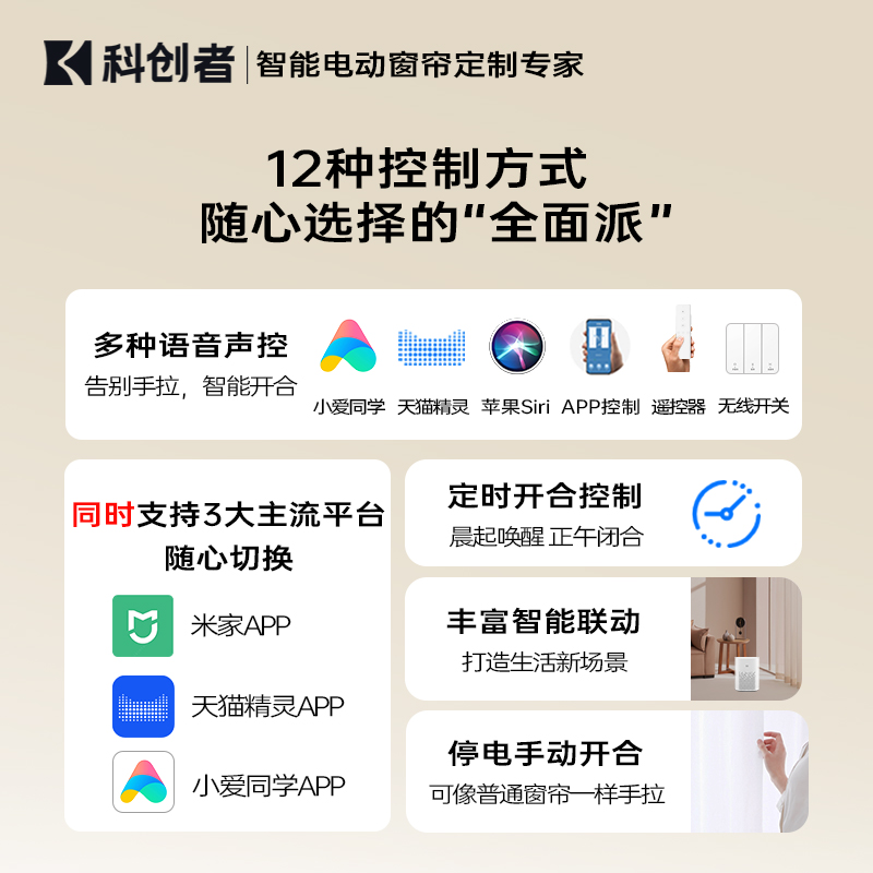 科创者K2电动窗帘轨道智能全自动小电机已接入米家app天猫精灵-图1