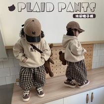 Girls winter plus suede suit new Korean Childrens foreign air Two sets of autumn and winter integrated velvety dress plaid pants