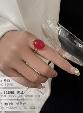 复古红色开口指环小众设计