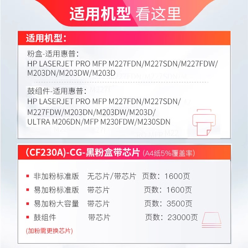 天威适用惠普CF230AG粉盒M227fdn M227fdw M203dw 墨盒M203dn M227d M27sdn CF232A 打印机硒鼓碳粉盒成像鼓 - 图1