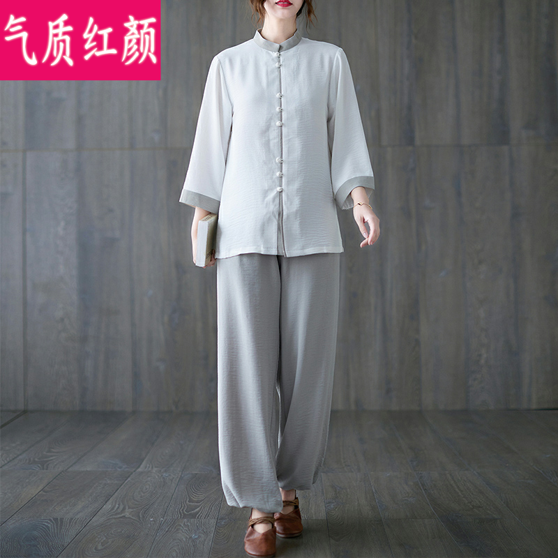 佛系中国风禅意茶服中式唐装太极服 气质红颜上衣