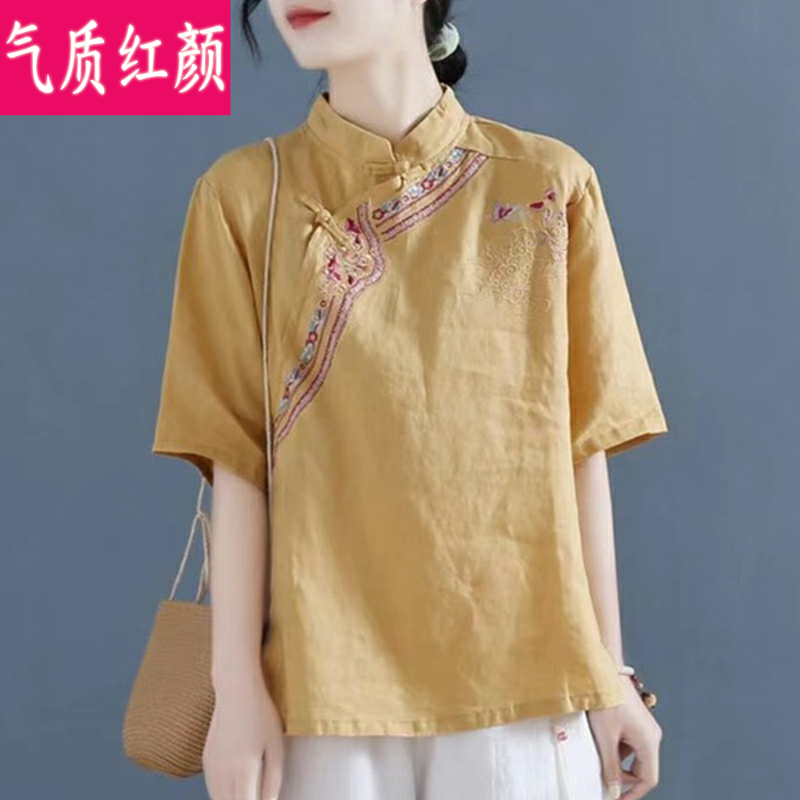 夏装民国风复古唐装改良中式汉服 气质红颜上衣