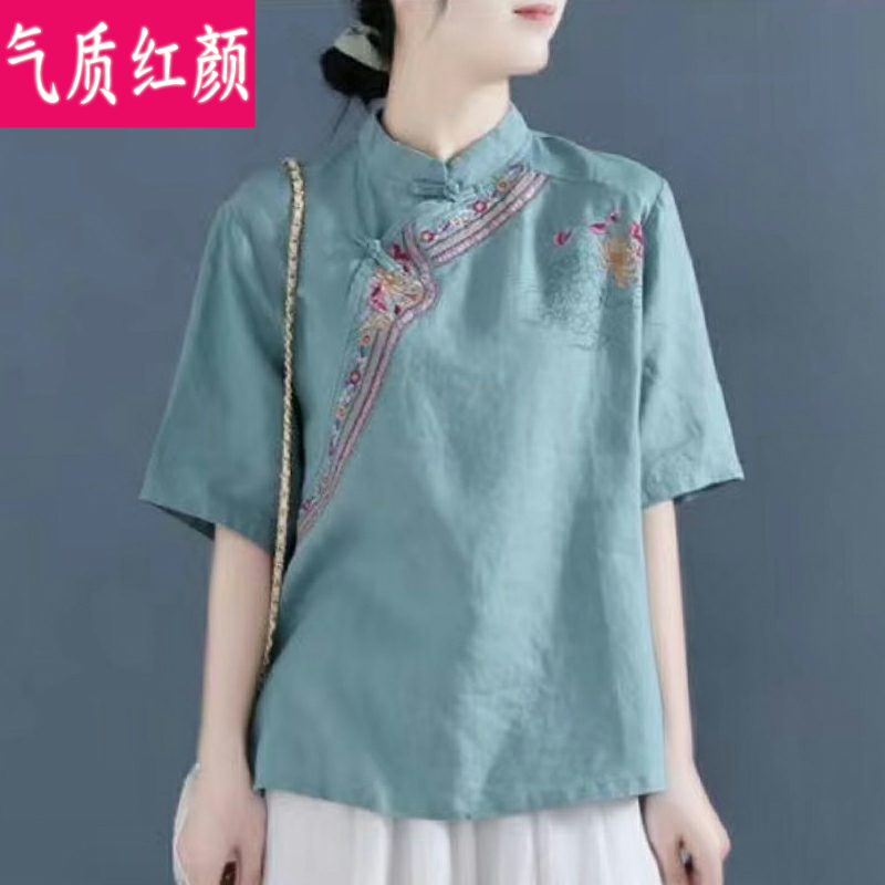 夏装民国风复古唐装改良中式汉服 气质红颜上衣