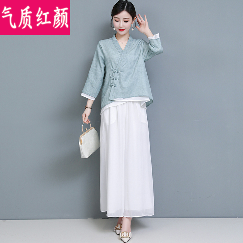 唐装女中国风复古棉麻禅意居士服 气质红颜上衣