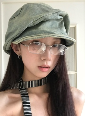 日系做旧感chao好看的牛仔贝雷帽