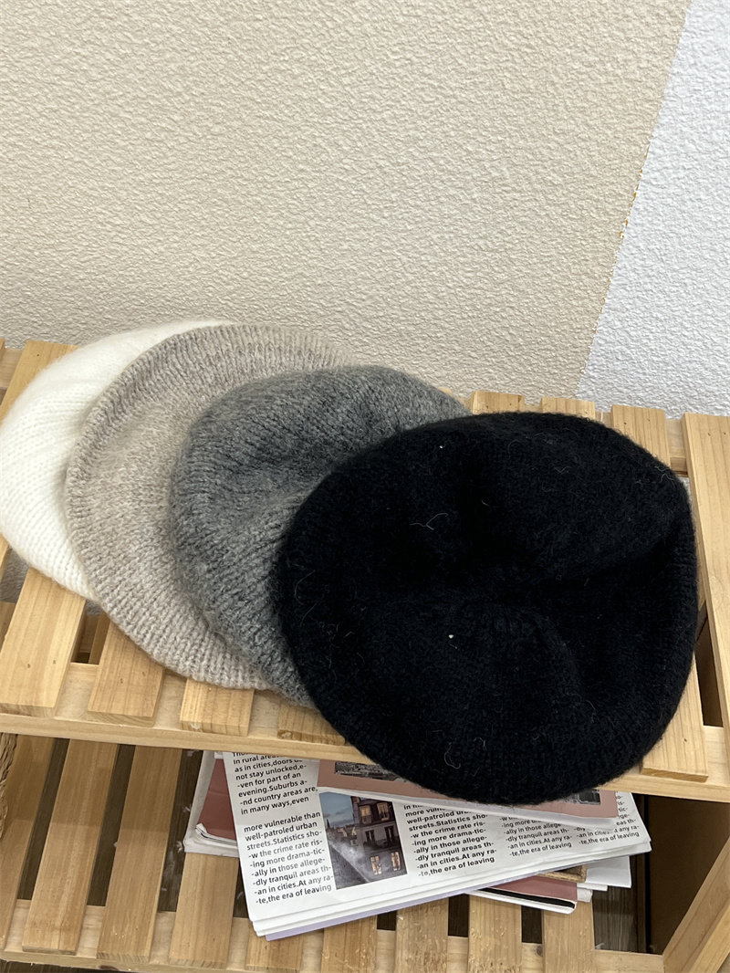 很好带的贝雷帽慵懒风兔毛毛线画家帽大头围圆脸秋冬帽子女显脸小