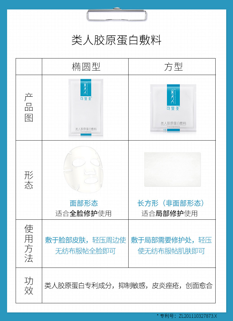 可复美类人胶原蛋白方型贴冷敷料 可复美领航伤口敷料