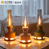 2282 New Retro Coal Oil Lamp Charging Bedroom Desk Lamp Bed Head Lamp Atmosphere Decoration Small Night Light Adjustable Brightness
