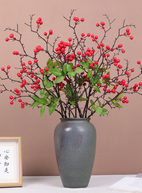 仿真泡沫发财果红色冬青果春节新年氛围插花摆件装饰假花花束摆件