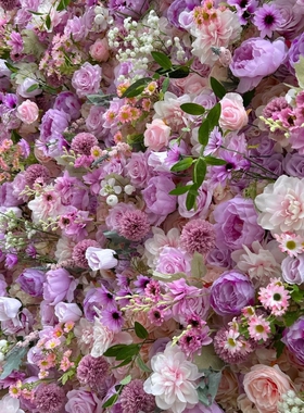 5D仿真布底花墙高档紫色系背景墙婚庆婚礼布置花艺婚庆酒店摄影