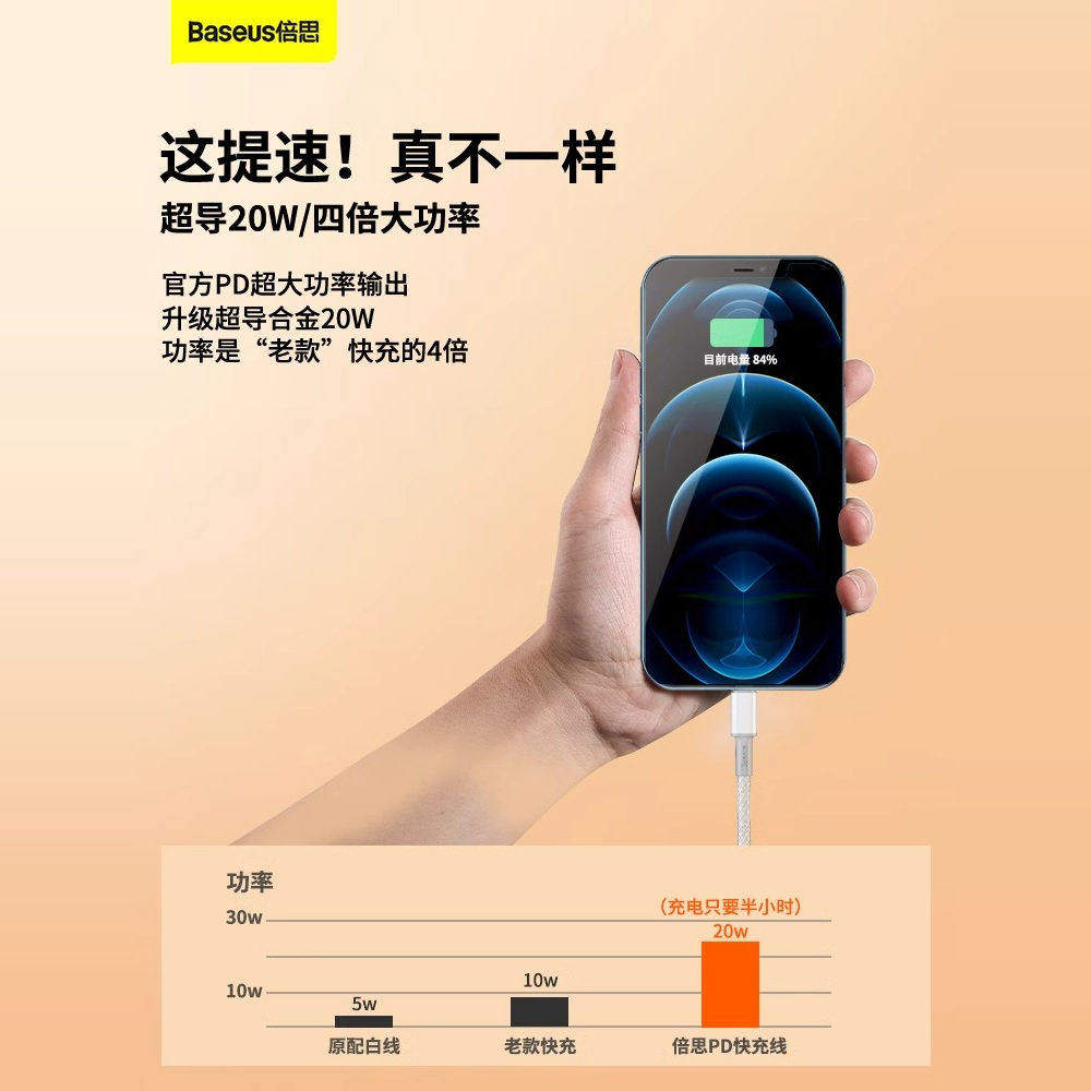 倍思适用14数据线iPhone13充电线器12promax车载11手机pd20w快充线8plus闪充typec转lightning加长2米xs