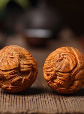 崖柏木雕刻保健球福大象貔貅手球手部按摩球实心老人手把件送长辈