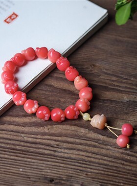 蜜桃子猫爪菩提手串乌梅子酱白玉菩提根手錬文艺念珠文玩挂件佛珠