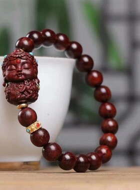 赞比亚血檀木手串度母可爱创意手链佛珠念珠单圈复古0.8圆珠手饰