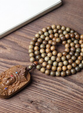 绿檀度母观音菩萨项链吊坠佛牌车挂件木雕挂坠平安无事牌毛衣链子