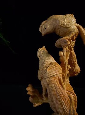 崖柏木喜上眉梢木雕摆件实木雕刻车内饰品双喜临门红木工艺送礼品