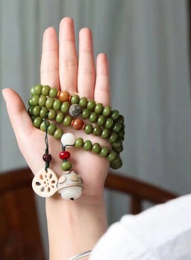 渐变菩提手串绕指柔阴皮菩提根手链老型桶佛珠手串文玩男女