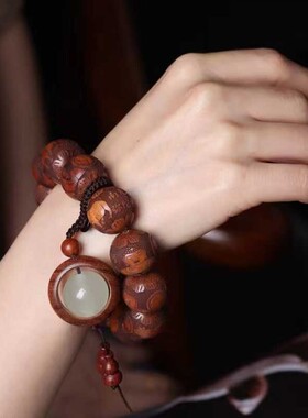 黄花梨佛珠手串雕刻十二生肖文玩念珠车挂档位珠