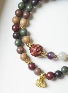 中草药天然双圈手串古法原创五行合香珠安神助眠稳定情绪解压手錬