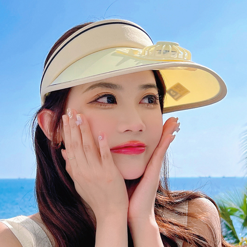 夏季大帽檐防晒帽带风扇帽子可充电防紫外线空顶遮阳帽新款太阳帽 - 图2