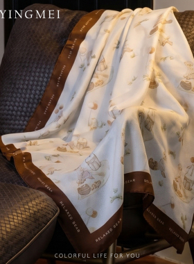 盈妹轻松熊方巾100%桑蚕丝丝巾女