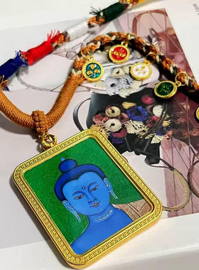 西藏唐卡吊坠矿砂描金民族风项链