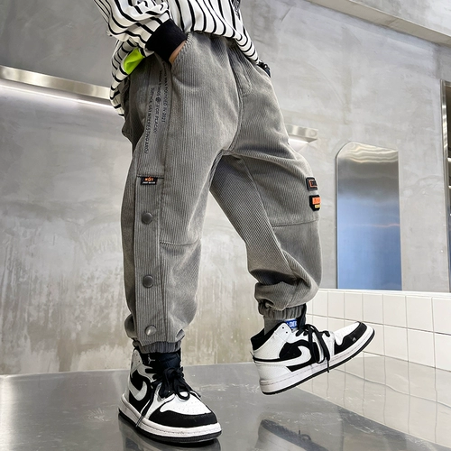 Вельветовый пуховик для мальчиков, утепленные детские зимние бархатные штаны, коллекция 2022