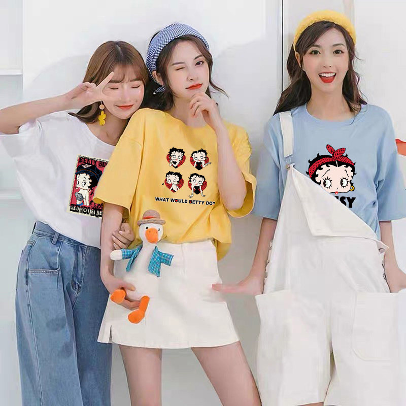 2021早春贝蒂T恤闺蜜装2人 姐妹装夏季百搭潮牌学生圆领打底衫ins