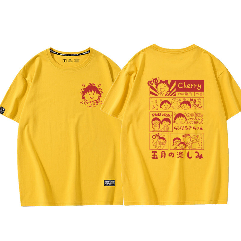 日系动漫樱桃小丸子联名短袖T恤女2023年夏季爆款纯棉姐妹闺蜜装
