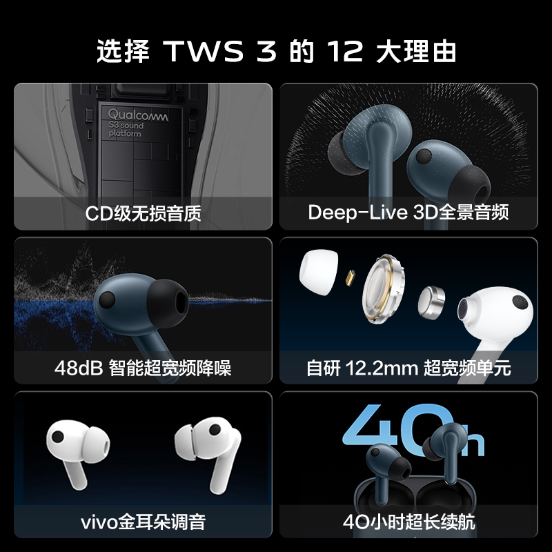 vivo tws 3真无线降噪游戏运动耳机 vivo手机蓝牙耳机