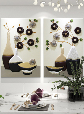 现代简约餐厅背景墙装饰画立体画