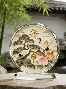 松鹤祝寿寓意摆件电视柜摆放国风松鹤意象老人大寿贺礼工艺陈设品