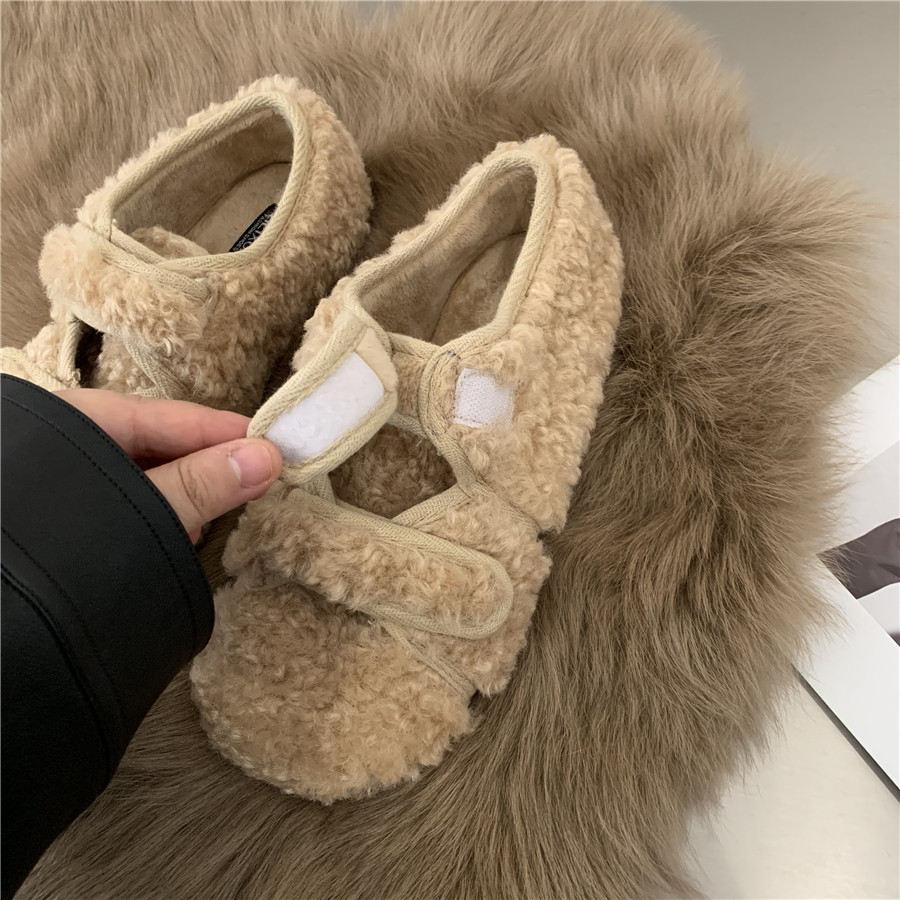 网红毛毛鞋女冬外穿2022秋冬新款百搭加绒保暖一脚蹬魔术贴豆豆鞋,淘宝优惠券,粉丝福利购,淘宝优惠卷