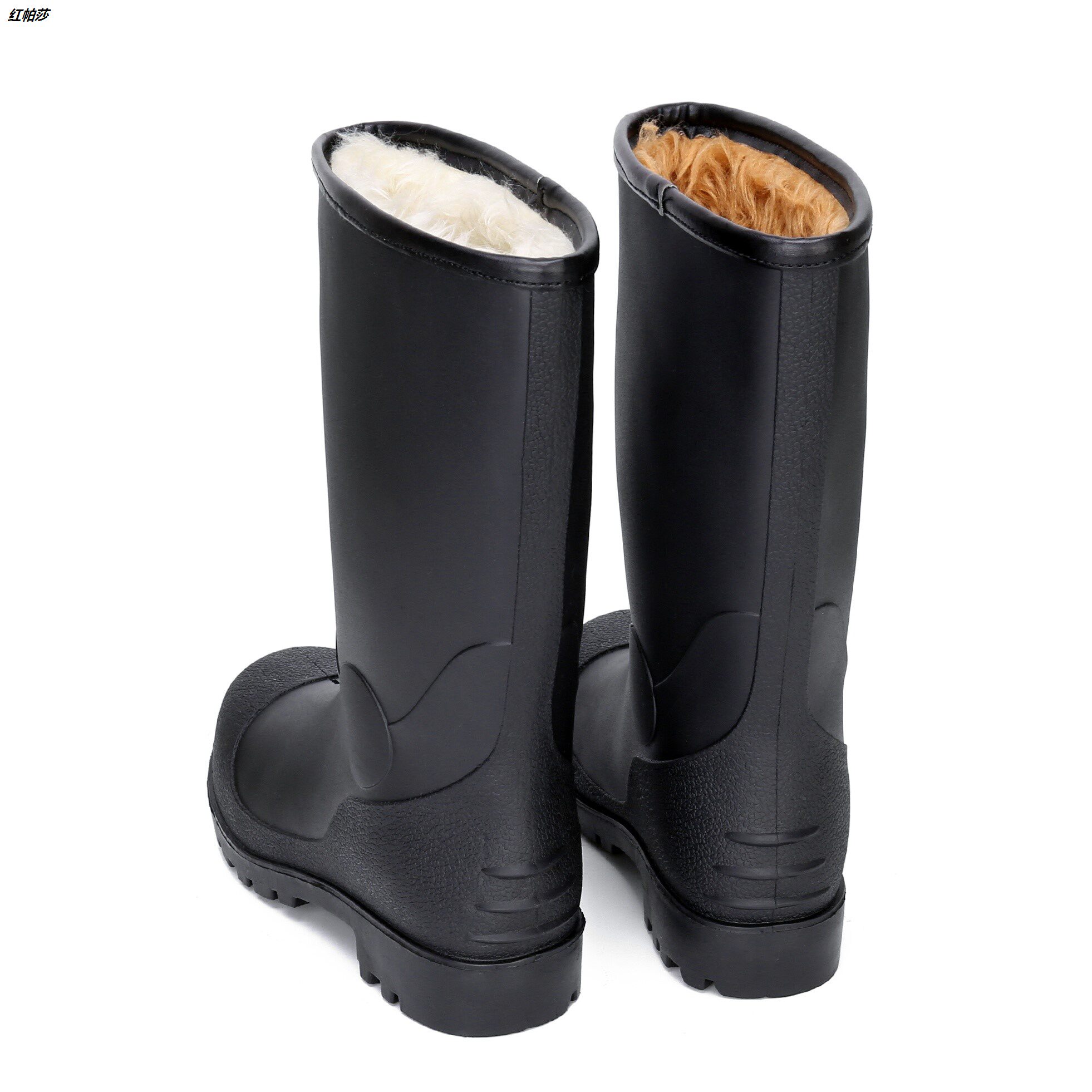 冬季保暖雨鞋男中筒加绒防寒加棉黑色雨靴防水防滑耐磨长毛绒水鞋