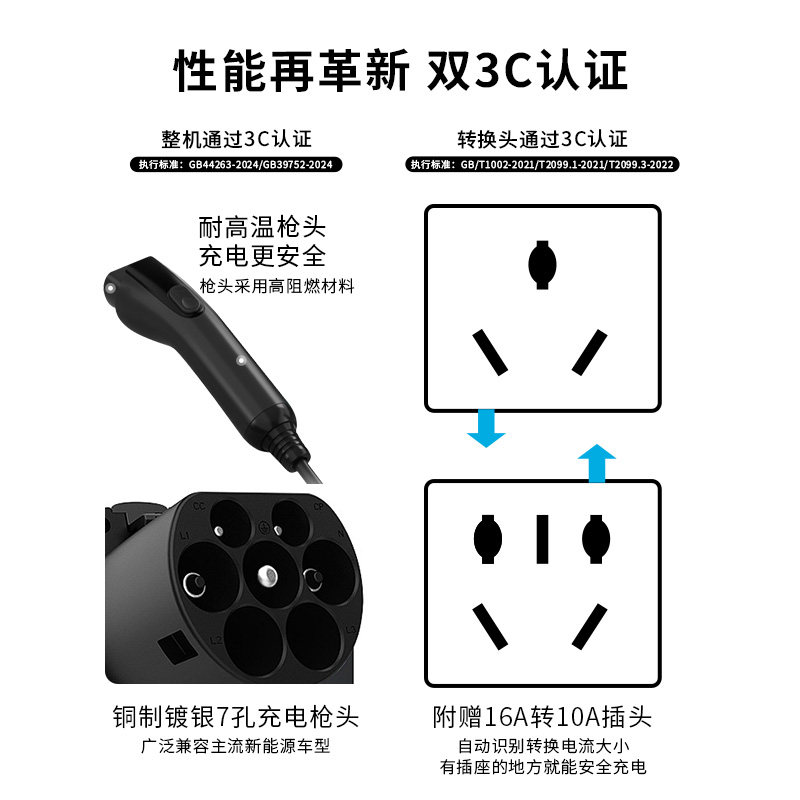 挚达国标3C随车充家用特斯拉便携式充电枪新能源汽车通用充电线,淘宝优惠券,粉丝福利购,淘宝优惠卷