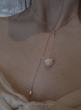 唯美的神原创小众天然强光珍珠美国进口14k包金超长项链多戴法