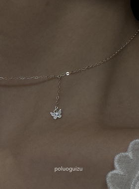 原创小众通进口体s925银蝴蝶精工项链锁骨链日常精致叠戴不掉色
