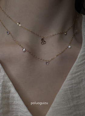 樱桃与童年原创小众设计通体美国14k注金保色精致项链锁骨链叠戴