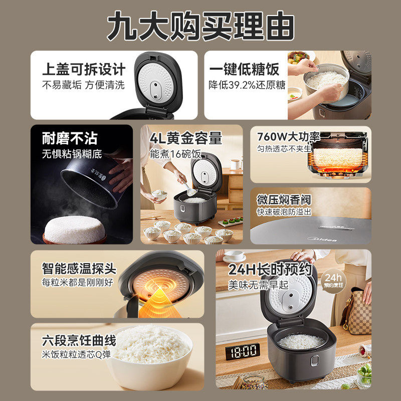 美的食色低糖电饭煲米汤分离家用电饭锅2智能滤沥控糖蒸煮米饭锅4