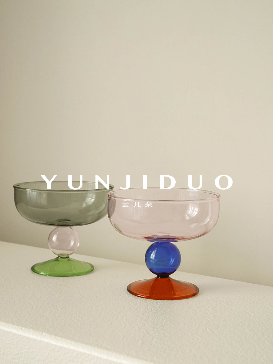 云几朵 拼色复古耐热玻璃酒杯礼物质感网红咖啡果汁甜品碗冰沙杯 - 图1