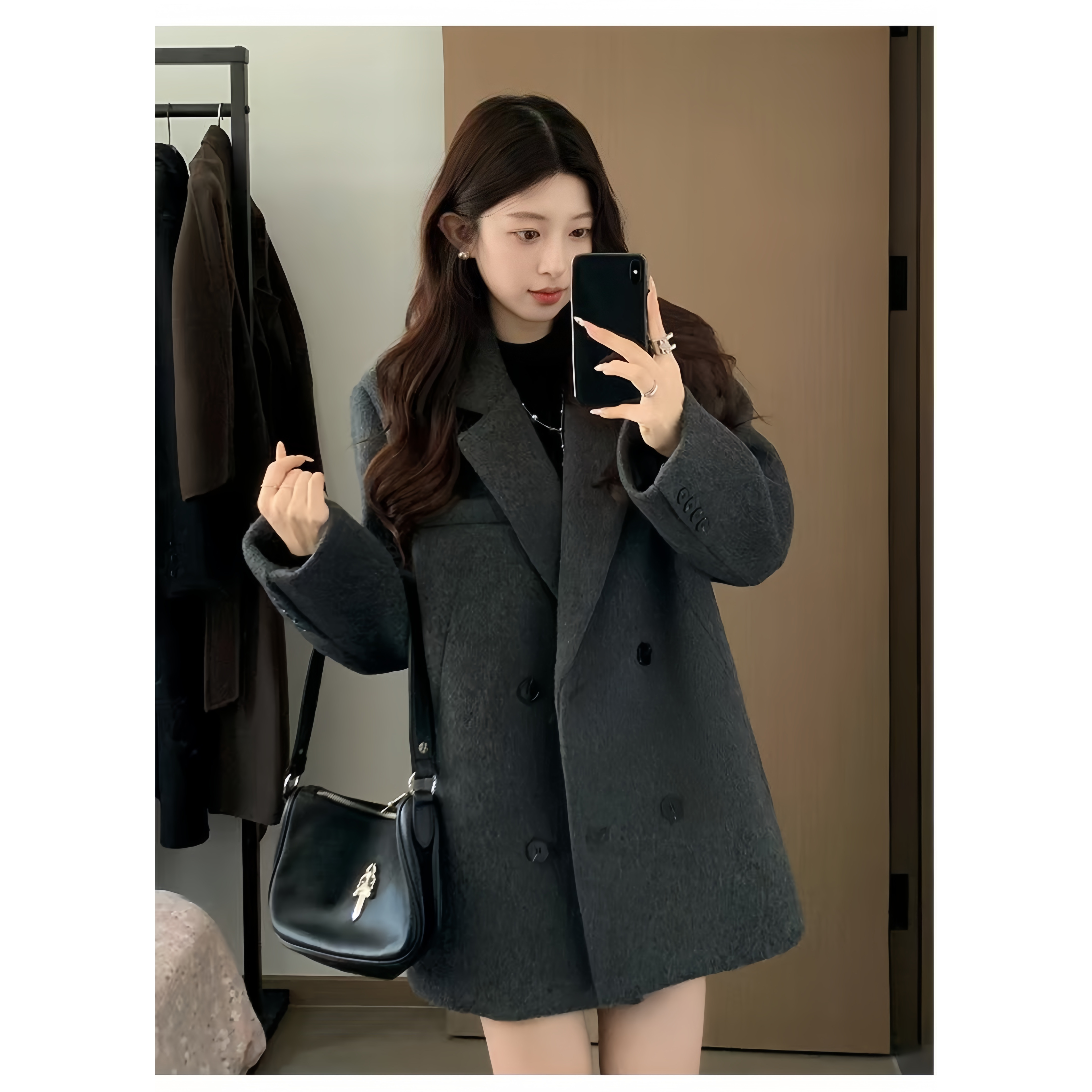 【高档礼盒装】QY 2025秋冬韩系高级感中长款气质羚羊绒加厚大衣
