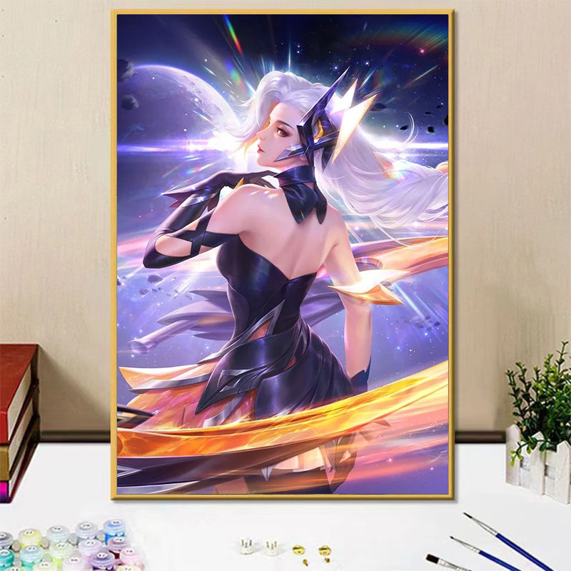 王者荣耀女英雄花木兰diy数字油画手绘填色画卧室装饰画生日礼物
