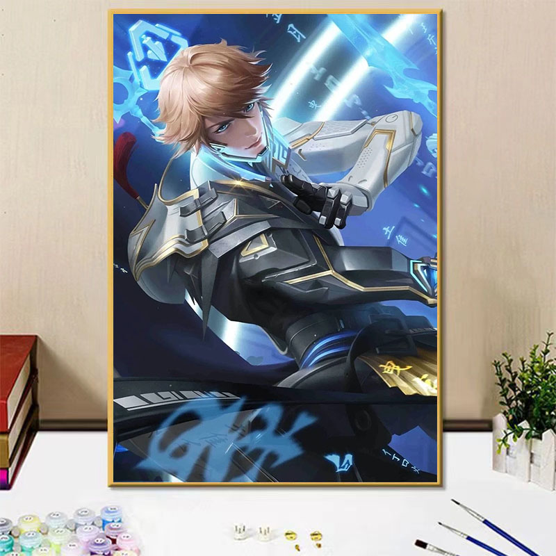 王者荣耀李白凤求凰diy数字油画手绘填色涂鸦画画卧室床头装饰画