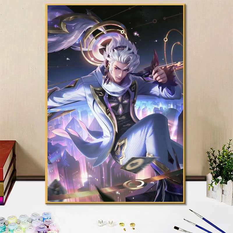 王者荣耀男英雄韩信diy数字油画手绘填色涂鸦画画卧室装饰画礼物