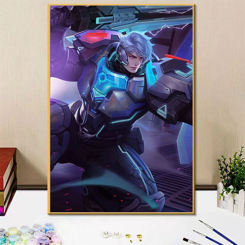 王者荣耀男英雄亚瑟diy数字油画手绘填色涂鸦画卧室装饰挂画礼物