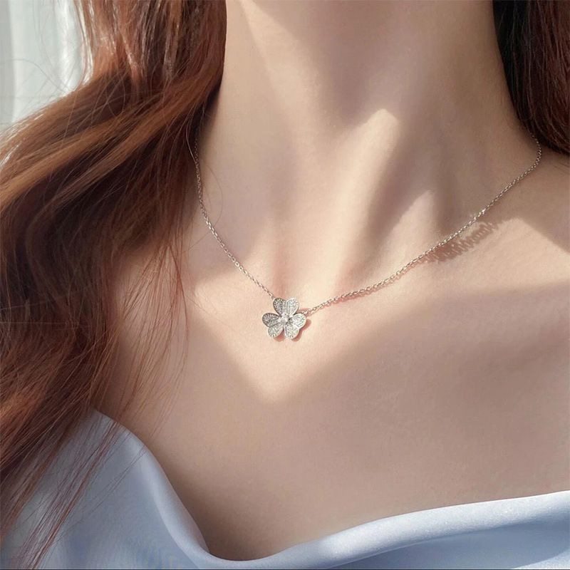 官网正品纯银满钻三叶草项链女S925银轻奢小众玫瑰金锁骨链送女友,淘宝优惠券,粉丝福利购,淘宝优惠卷