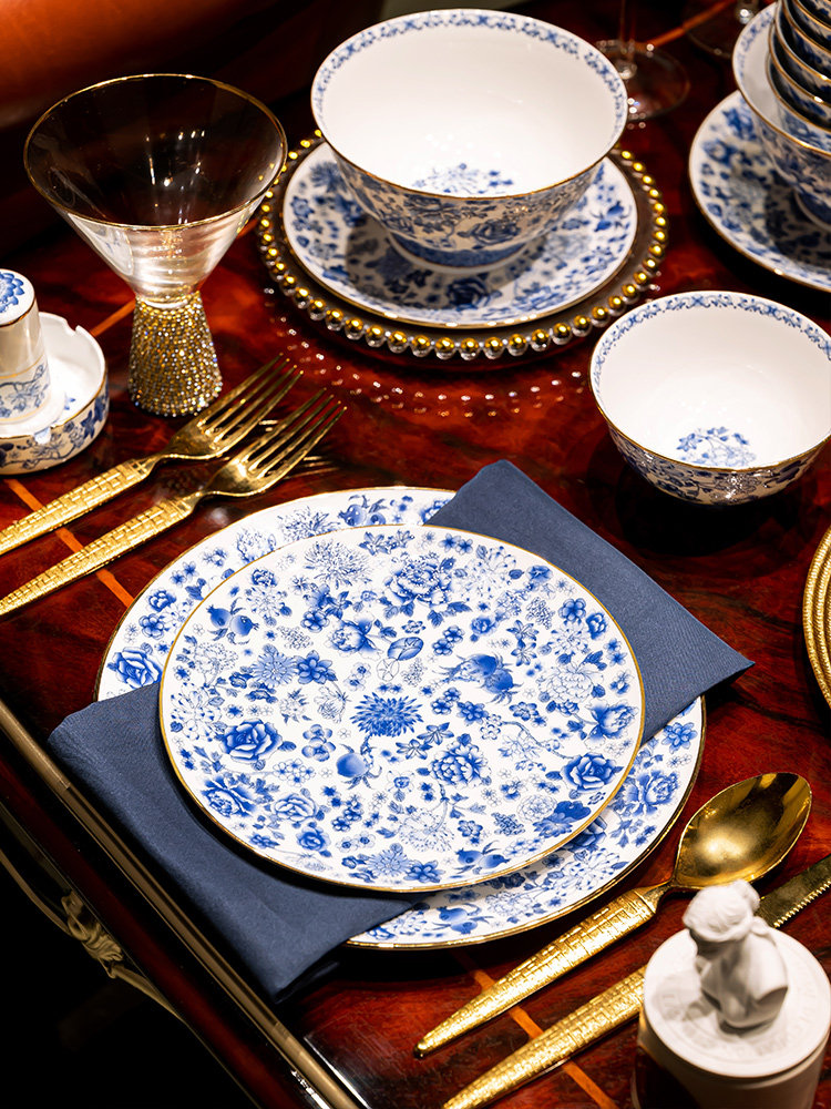 康普诗青花瓷碗 珐琅彩碗家用高档餐具碗盘面碗陶瓷碗碟套装饭碗,淘宝优惠券,粉丝福利购,淘宝优惠卷