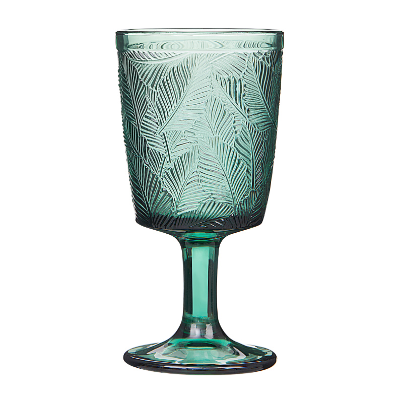 复古浮雕高脚杯高颜值玻璃杯ins风绿色红酒杯饮料杯葡萄酒香槟杯 - 图3
